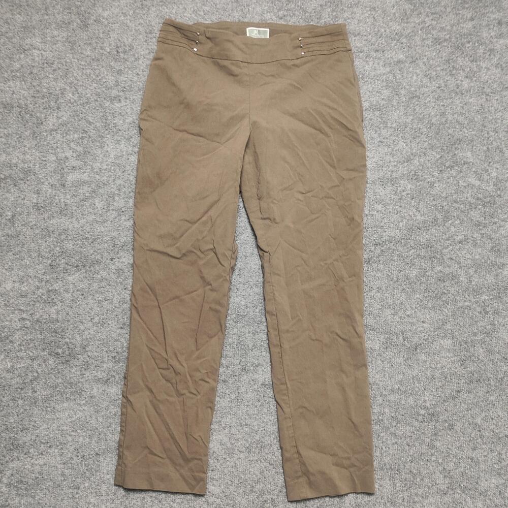 JM Collection Pants Womens Petite Large Brown Twill Pull On Elastic Waist Dress